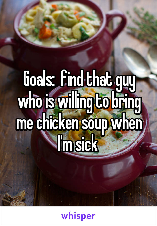Goals:  find that guy who is willing to bring me chicken soup when I'm sick 