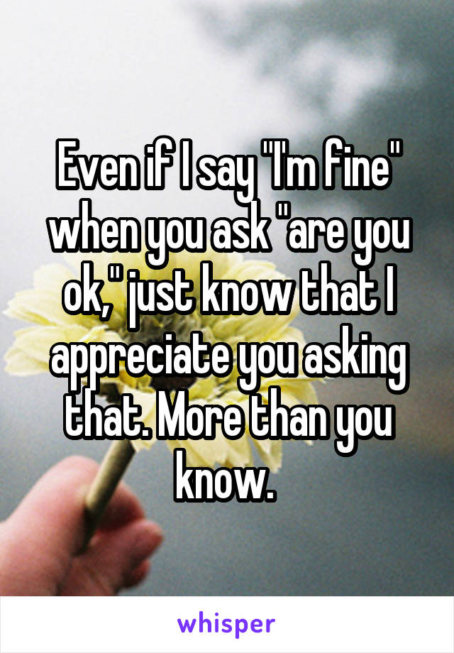 Even if I say "I'm fine" when you ask "are you ok," just know that I appreciate you asking that. More than you know. 
