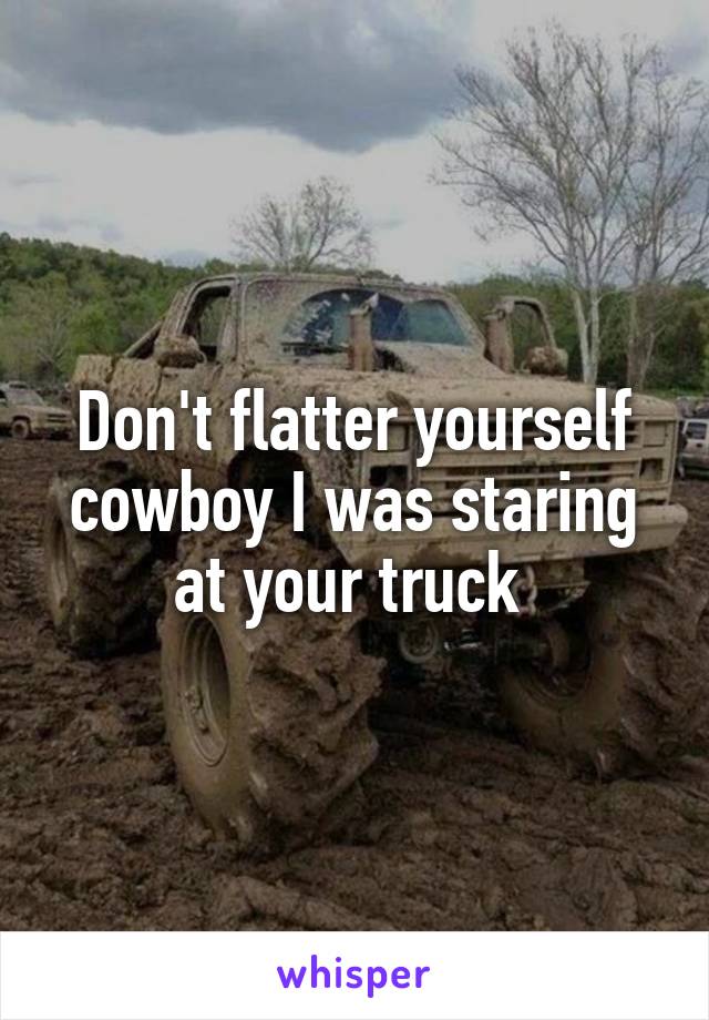 Don't flatter yourself cowboy I was staring at your truck 