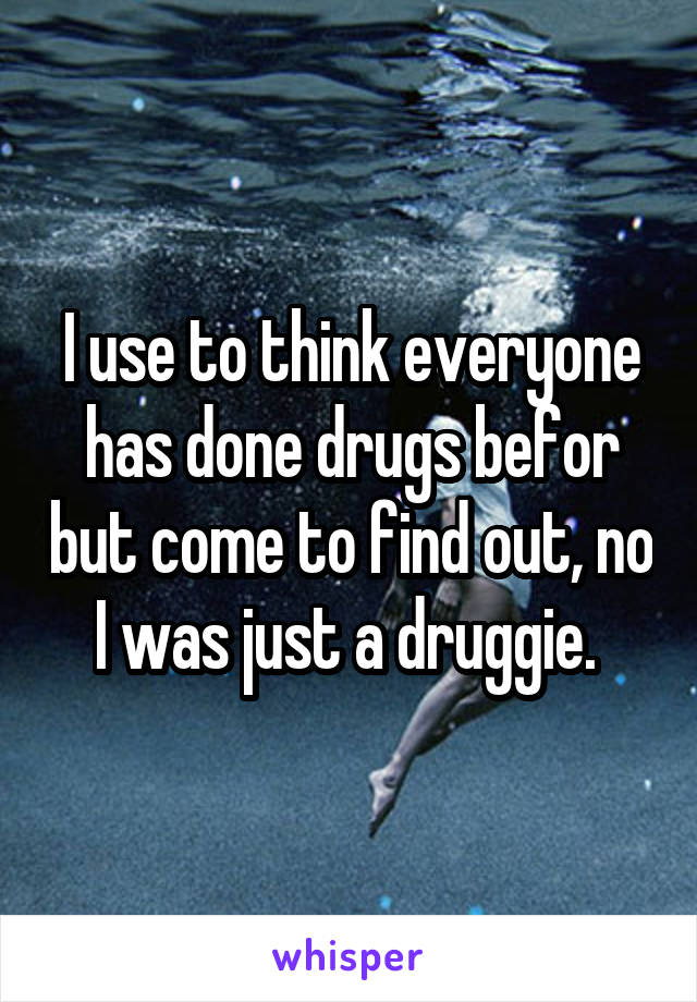 I use to think everyone has done drugs befor but come to find out, no I was just a druggie. 