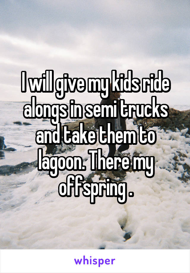 I will give my kids ride alongs in semi trucks and take them to lagoon. There my offspring .