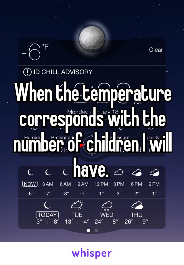 When the temperature corresponds with the number of children I will have. 