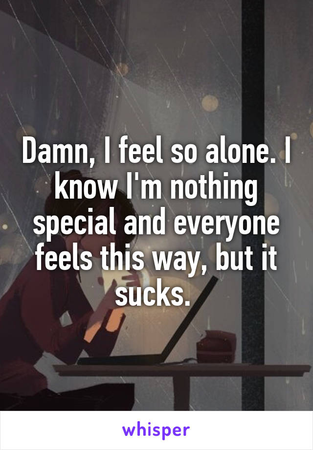 Damn, I feel so alone. I know I'm nothing special and everyone feels this way, but it sucks. 