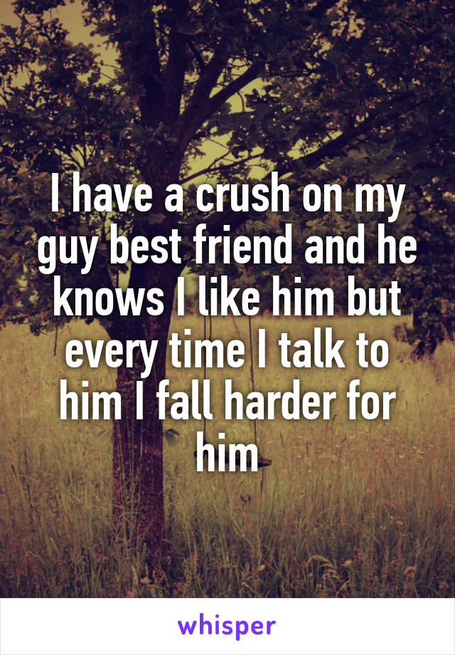 I have a crush on my guy best friend and he knows I like him but every time I talk to him I fall harder for him