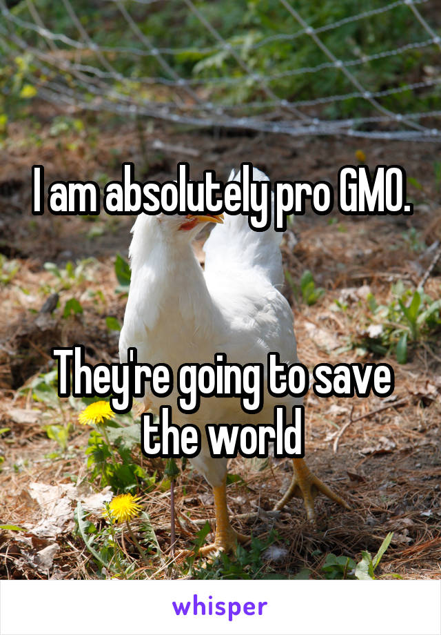 I am absolutely pro GMO. 

They're going to save the world