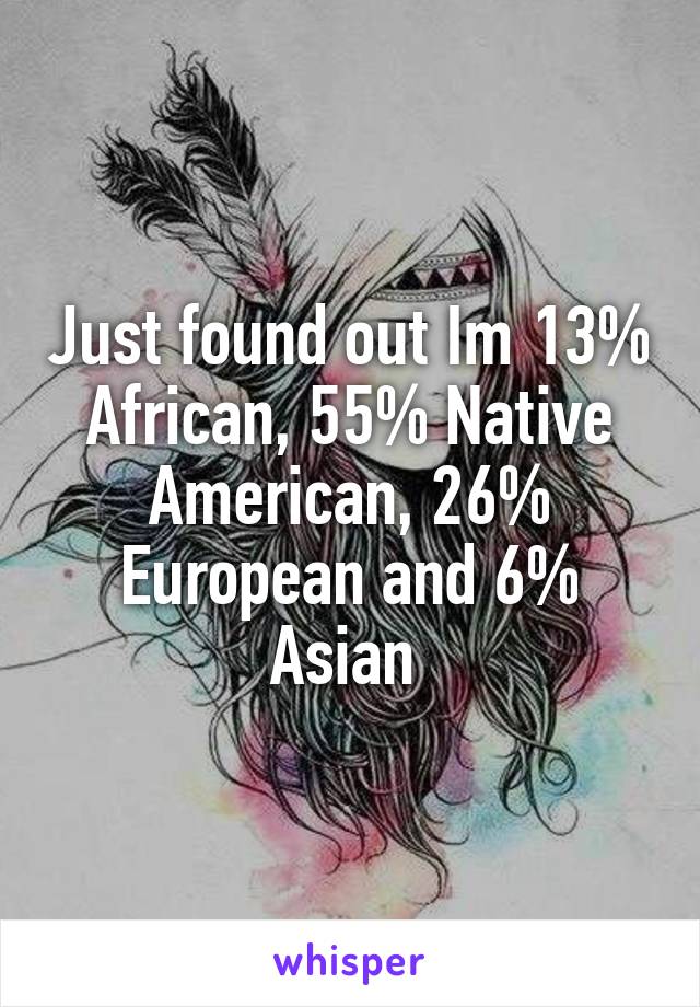 Just found out Im 13% African, 55% Native American, 26% European and 6% Asian 