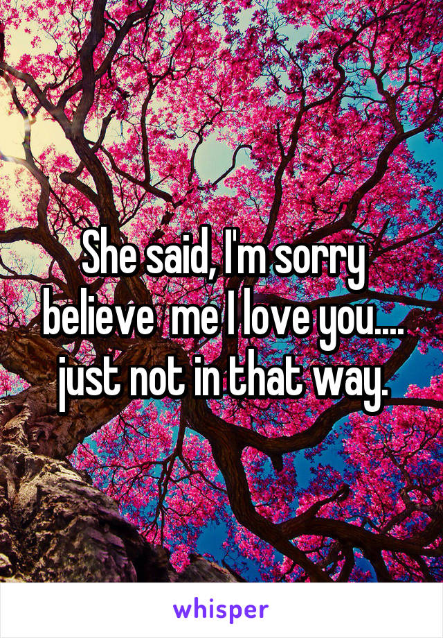 She said, I'm sorry believe  me I love you.... just not in that way.