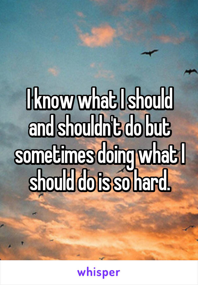 I know what I should and shouldn't do but sometimes doing what I should do is so hard.