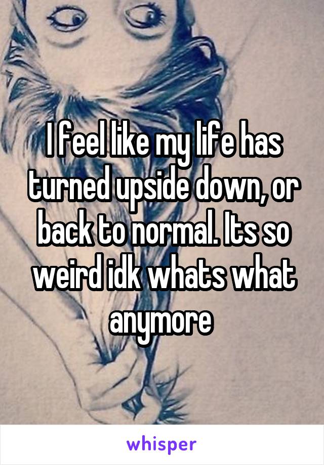 I feel like my life has turned upside down, or back to normal. Its so weird idk whats what anymore 