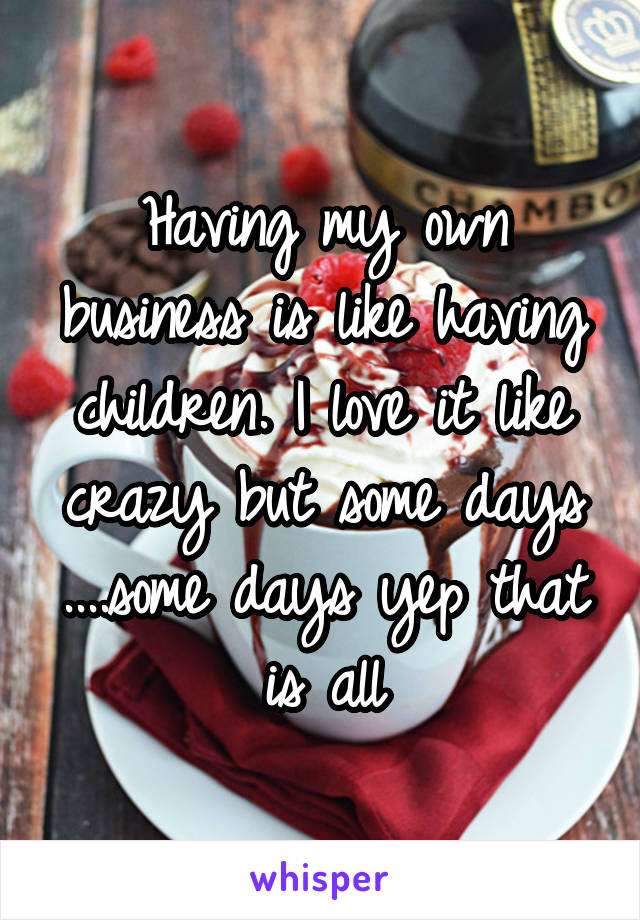 Having my own business is like having children. I love it like crazy but some days ....some days yep that is all