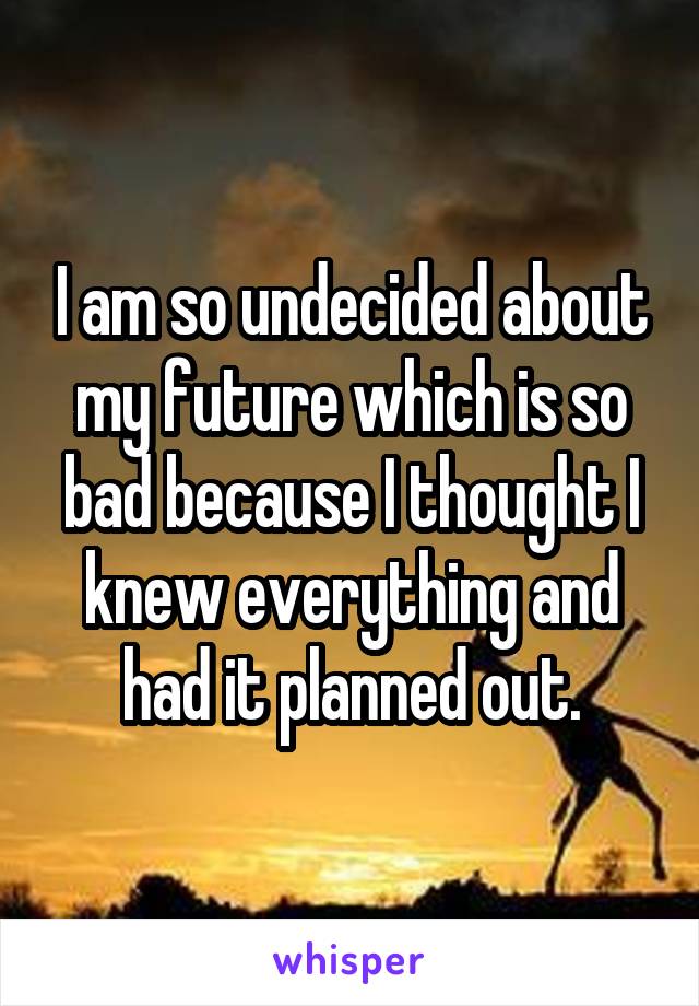 I am so undecided about my future which is so bad because I thought I knew everything and had it planned out.