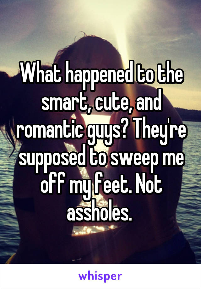 What happened to the smart, cute, and romantic guys? They're supposed to sweep me off my feet. Not assholes. 