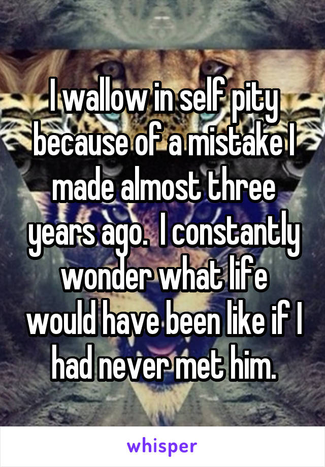 I wallow in self pity because of a mistake I made almost three years ago.  I constantly wonder what life would have been like if I had never met him.