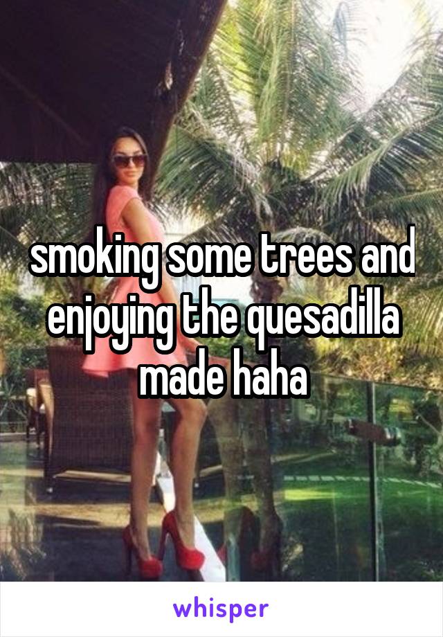 smoking some trees and enjoying the quesadilla made haha