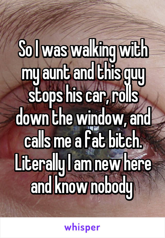 So I was walking with my aunt and this guy stops his car, rolls down the window, and calls me a fat bitch. Literally I am new here and know nobody 