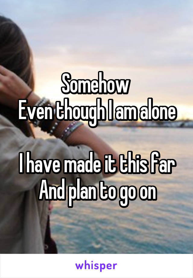 Somehow 
Even though I am alone 
I have made it this far
And plan to go on