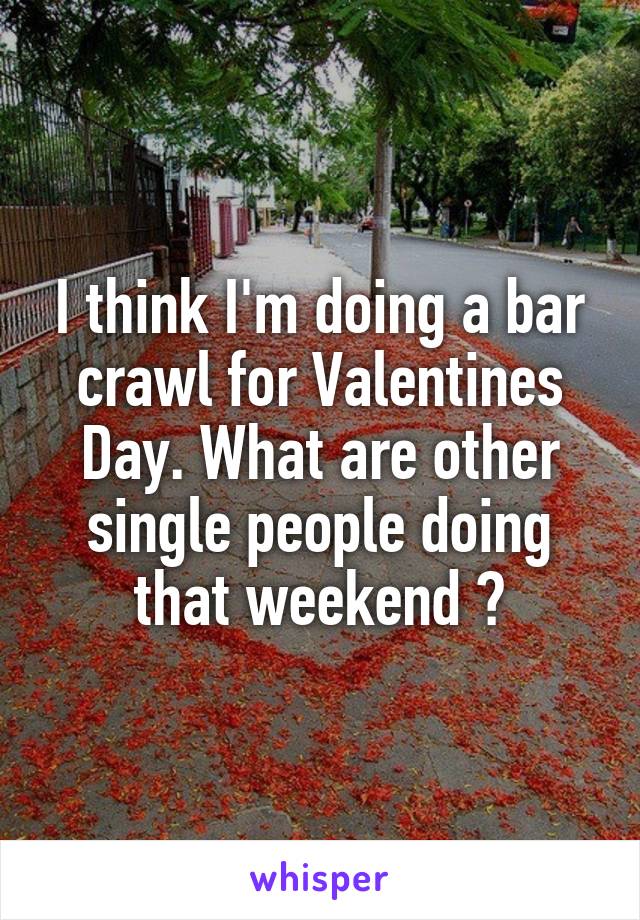 I think I'm doing a bar crawl for Valentines Day. What are other single people doing that weekend ?