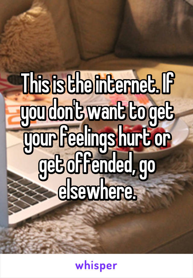 This is the internet. If you don't want to get your feelings hurt or get offended, go elsewhere.