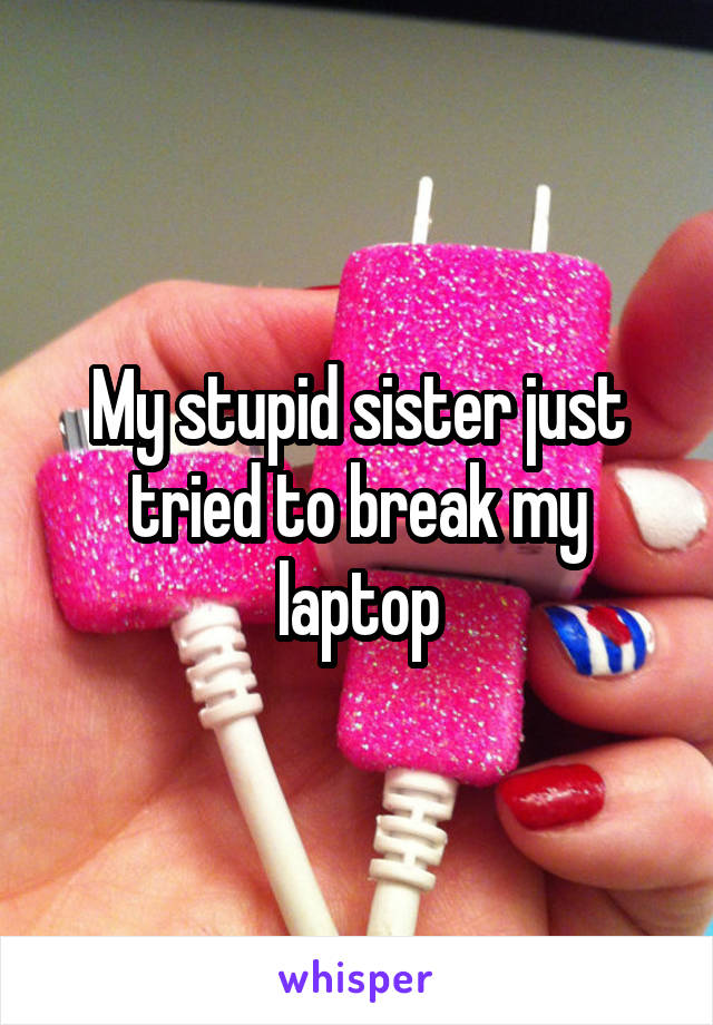 My stupid sister just tried to break my laptop