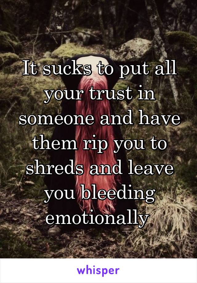 It sucks to put all your trust in someone and have them rip you to shreds and leave you bleeding emotionally 