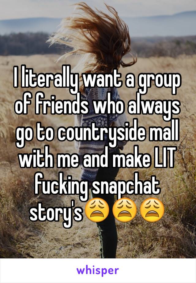 I literally want a group of friends who always go to countryside mall with me and make LIT fucking snapchat story's😩😩😩