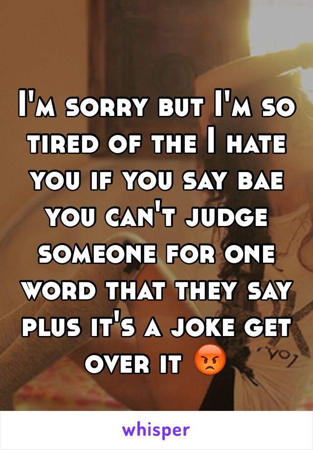 I'm sorry but I'm so tired of the I hate you if you say bae you can't judge someone for one word that they say plus it's a joke get over it 😡