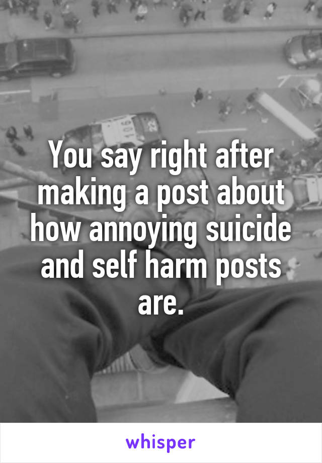 You say right after making a post about how annoying suicide and self harm posts are.