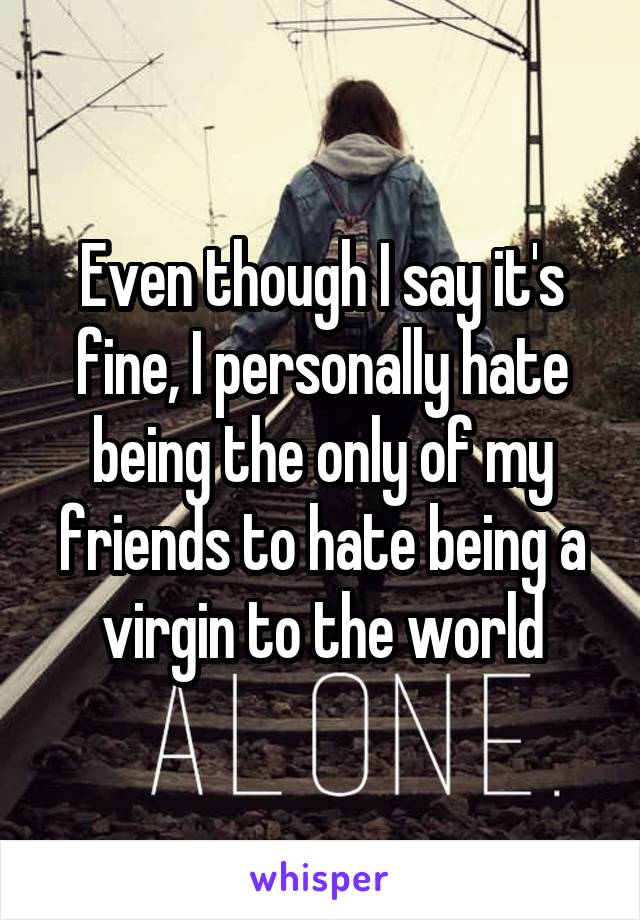 Even though I say it's fine, I personally hate being the only of my friends to hate being a virgin to the world