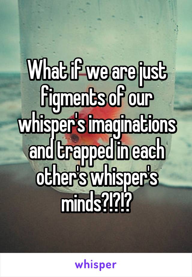 What if we are just figments of our whisper's imaginations and trapped in each other's whisper's minds?!?!?