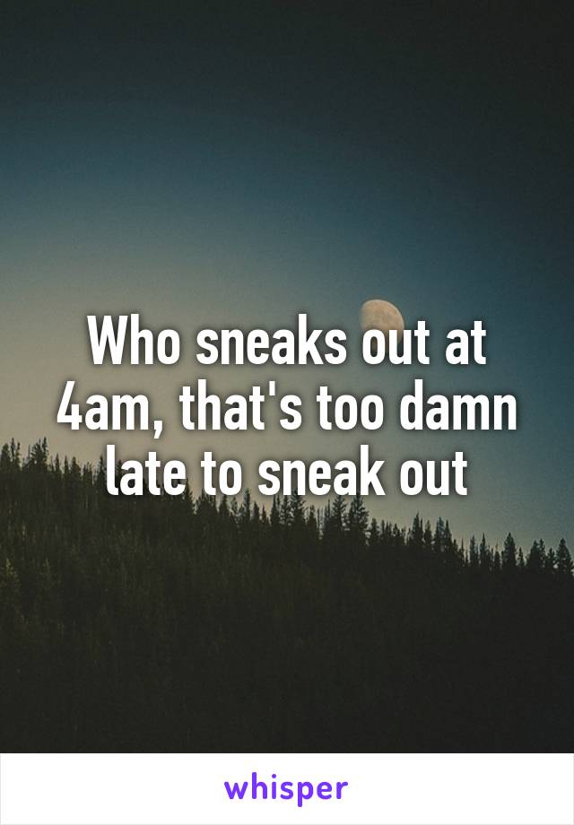 Who sneaks out at 4am, that's too damn late to sneak out