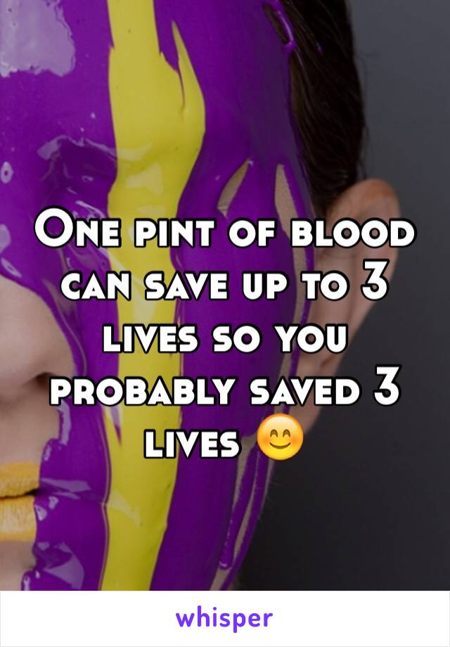 One pint of blood can save up to 3 lives so you probably saved 3 lives 😊