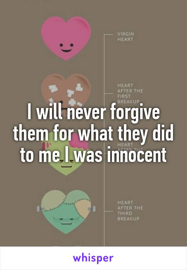 I will never forgive them for what they did to me I was innocent