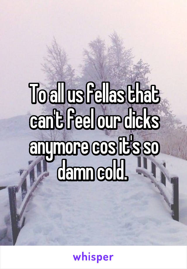 To all us fellas that can't feel our dicks anymore cos it's so damn cold. 