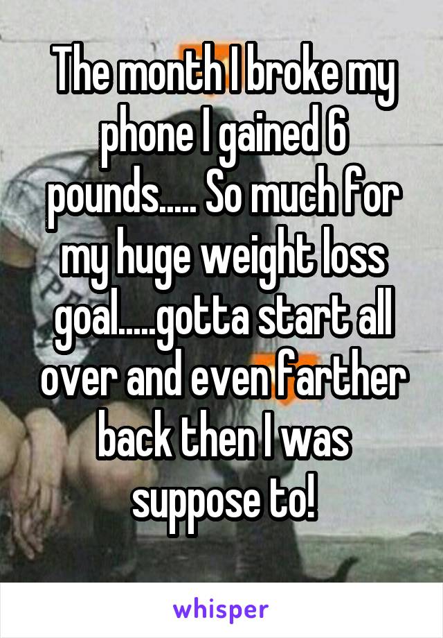 The month I broke my phone I gained 6 pounds..... So much for my huge weight loss goal.....gotta start all over and even farther back then I was suppose to!
