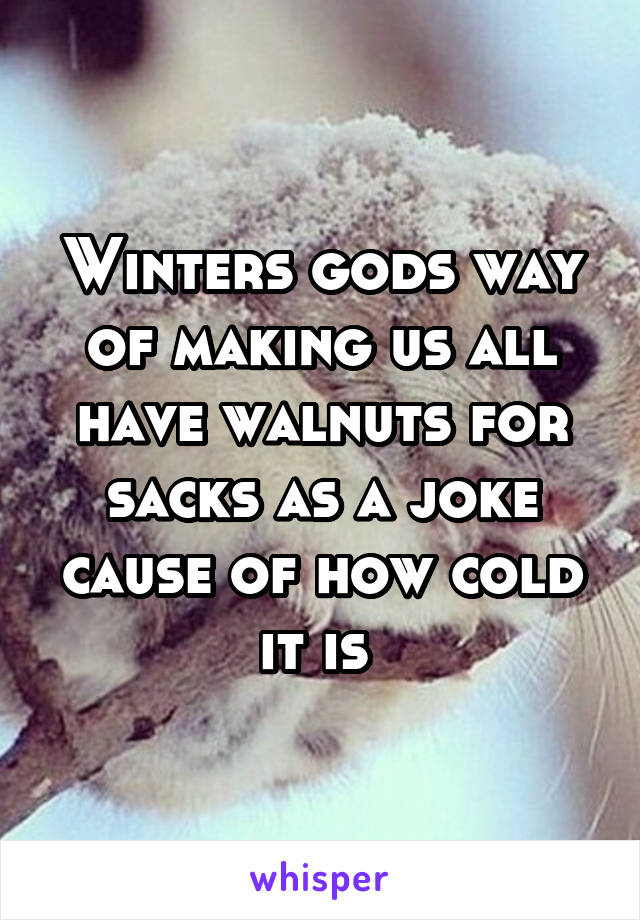 Winters gods way of making us all have walnuts for sacks as a joke cause of how cold it is 