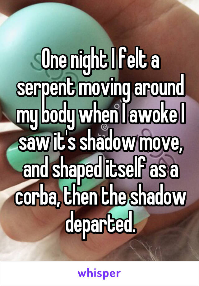 One night I felt a serpent moving around my body when I awoke I saw it's shadow move, and shaped itself as a corba, then the shadow departed.