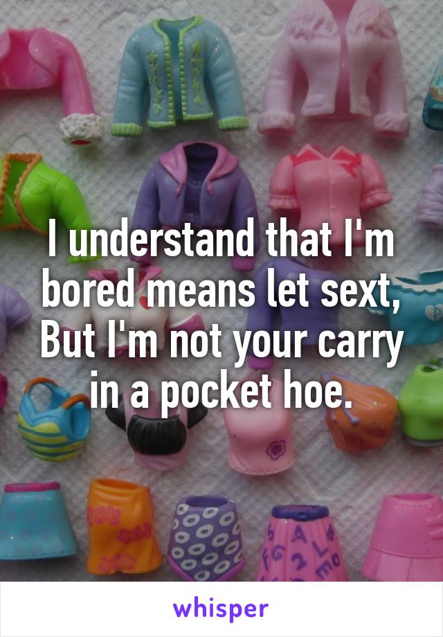 I understand that I'm bored means let sext,
But I'm not your carry in a pocket hoe.