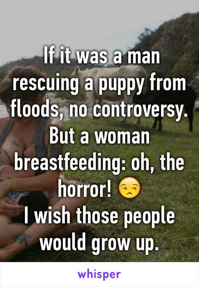  If it was a man rescuing a puppy from floods, no controversy. But a woman breastfeeding: oh, the horror! 😒 
I wish those people would grow up.