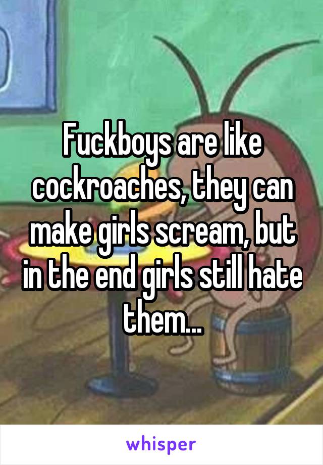 Fuckboys are like cockroaches, they can make girls scream, but in the end girls still hate them...