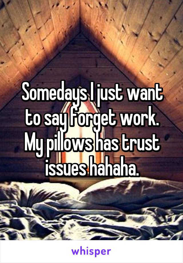 Somedays I just want to say forget work.
My pillows has trust issues hahaha.