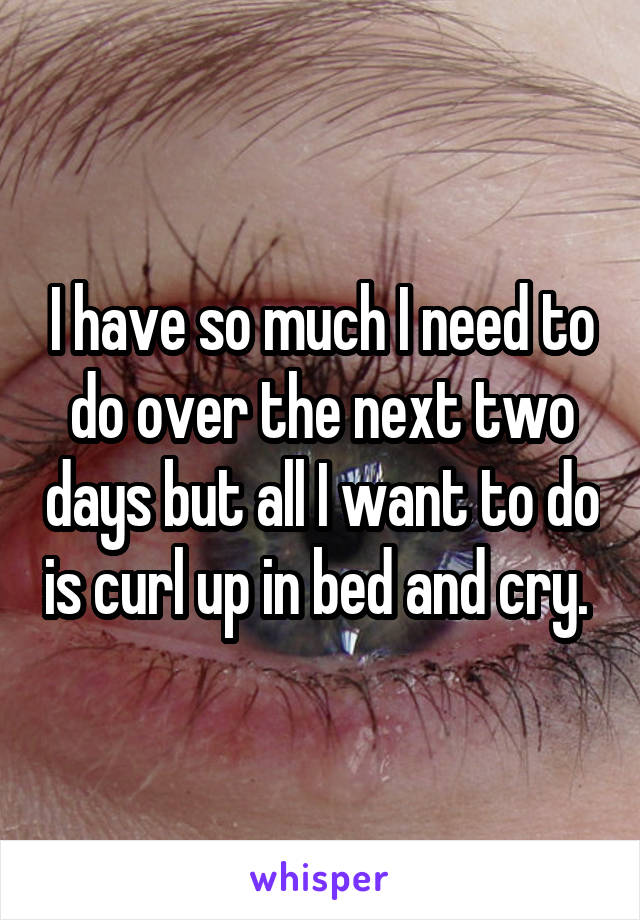I have so much I need to do over the next two days but all I want to do is curl up in bed and cry. 