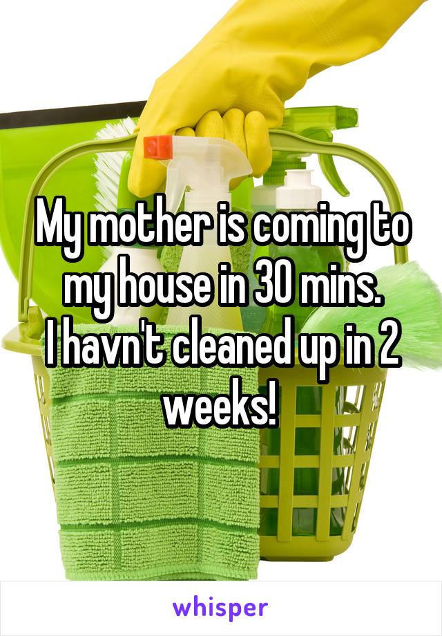 My mother is coming to my house in 30 mins.
I havn't cleaned up in 2 weeks! 
