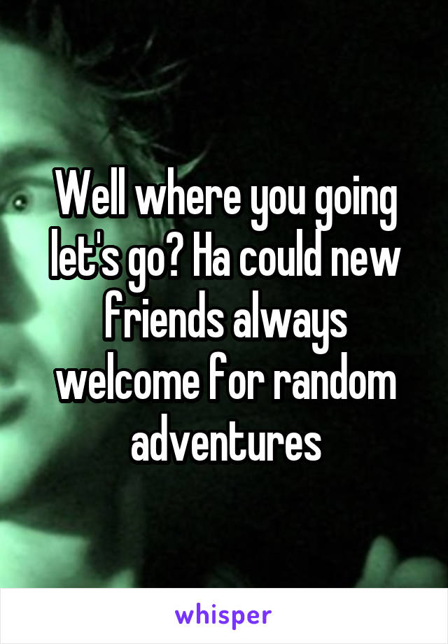 Well where you going let's go? Ha could new friends always welcome for random adventures