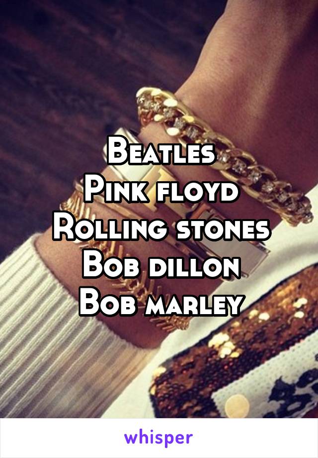 Beatles
Pink floyd
Rolling stones
Bob dillon
Bob marley