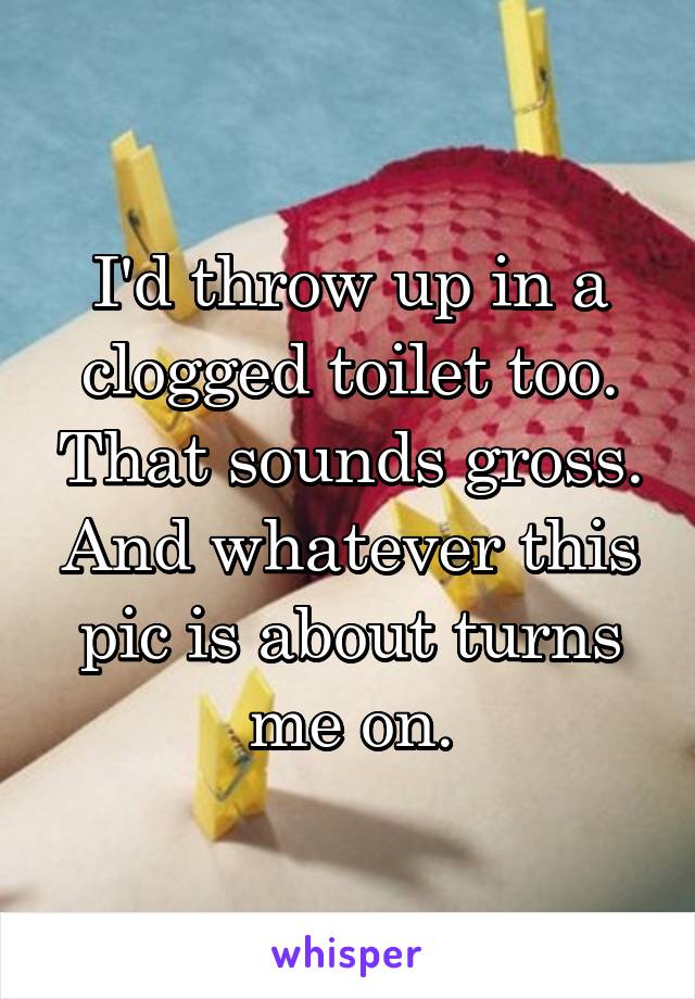 I'd throw up in a clogged toilet too. That sounds gross. And whatever this pic is about turns me on.