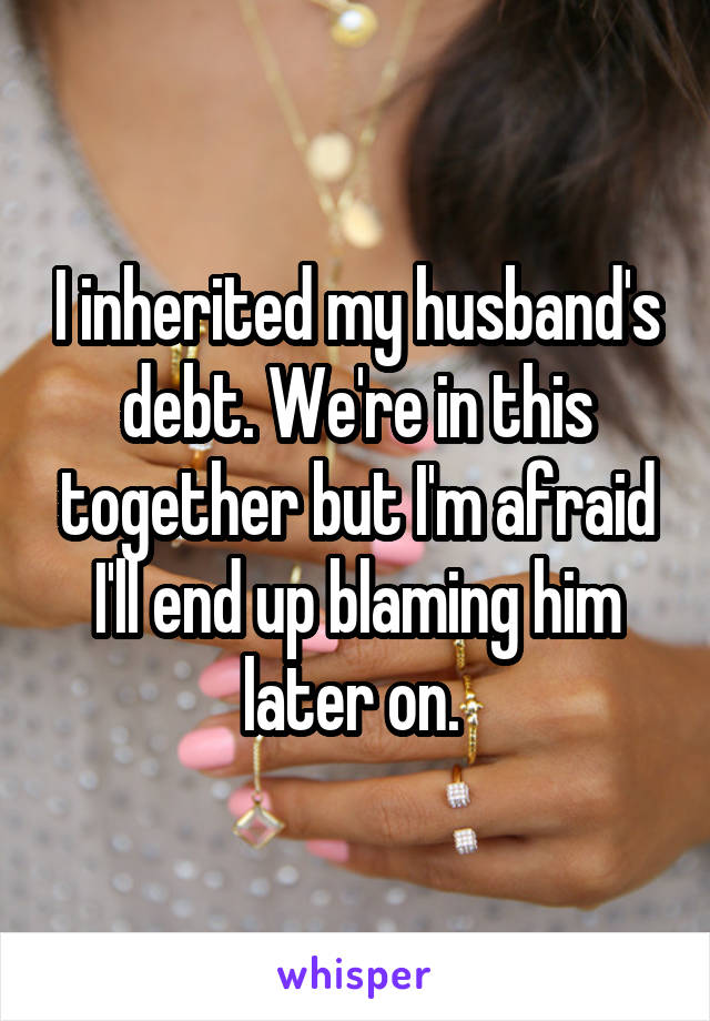 I inherited my husband's debt. We're in this together but I'm afraid I'll end up blaming him later on. 