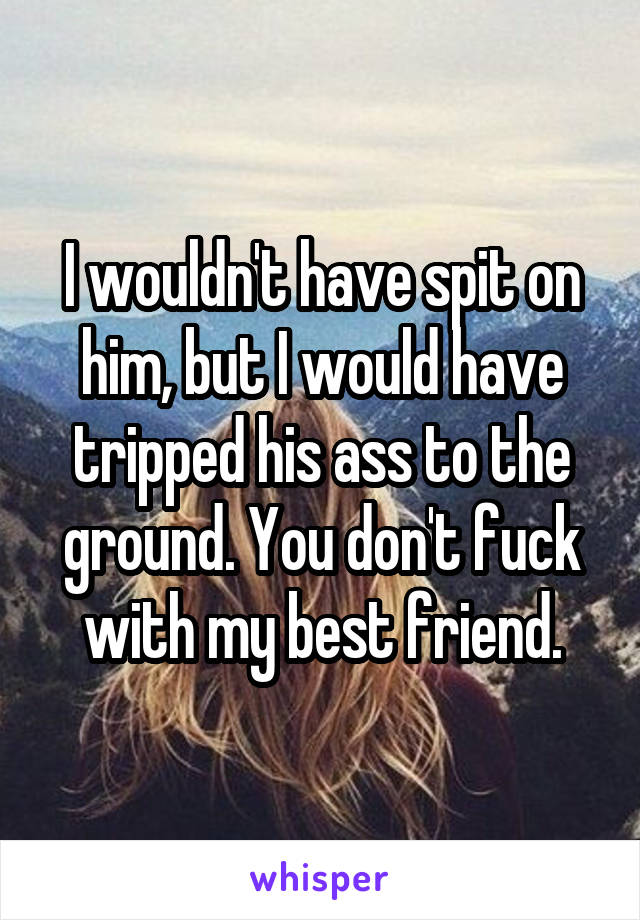 I wouldn't have spit on him, but I would have tripped his ass to the ground. You don't fuck with my best friend.