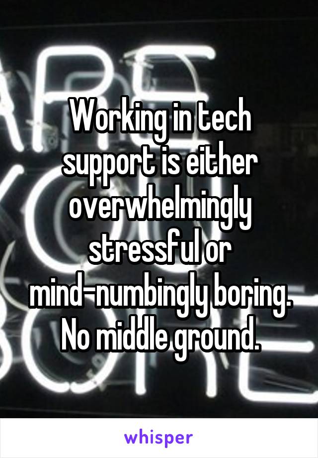 Working in tech support is either overwhelmingly stressful or mind-numbingly boring. No middle ground.