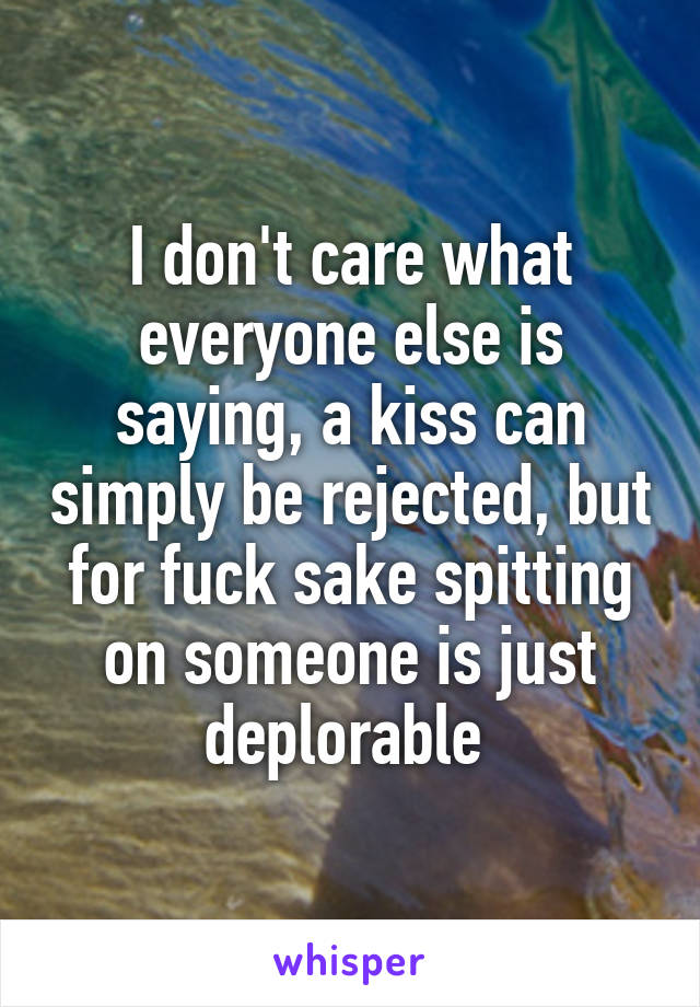 I don't care what everyone else is saying, a kiss can simply be rejected, but for fuck sake spitting on someone is just deplorable 