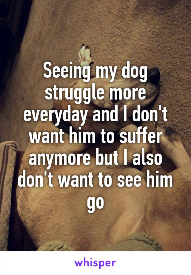 Seeing my dog struggle more everyday and I don't want him to suffer anymore but I also don't want to see him go